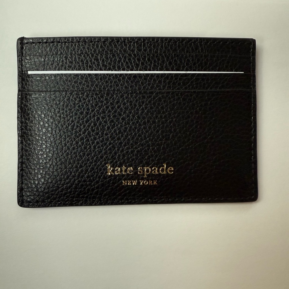 NWT Kate Spade Black Leather Card Case with Gold Logo